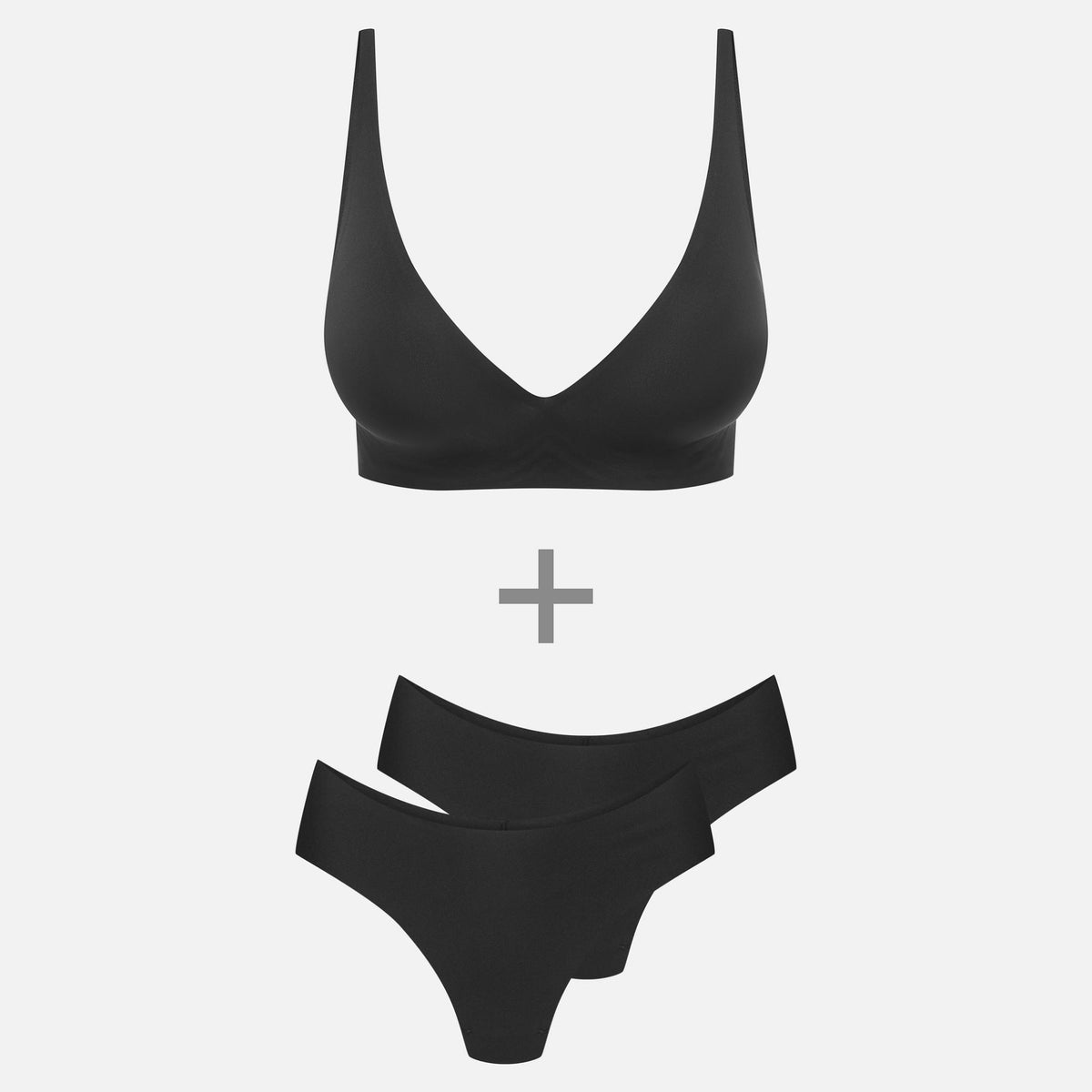 Komfort-Unterwäsche Bundle: Komfort-BH 2.0 und 2 Komfort-Tangas in Schwarz #farbe_schwarz